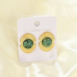304 Stainless Steel Natural African Turquoise(Jasper) Stud Earrings&nbsp;EJEW-G421-02G-01