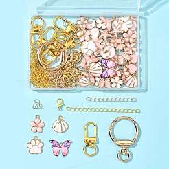 Diyキーホルダー作成キット  合金エナメルチャームを含む  プリント合金ペンダント  鉄アジャスターチェーン  合金製回転スプリングゲート留め金とロブスタークロウ留め金  ピンク  12x10x2mm  穴：2mm&nbsp;DIY-FS0010-17