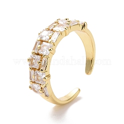 Rectangle Cubic Zirconia Open Cuff Ring&nbsp;RJEW-P035-07G