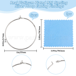 3 Pairs Rhodium Plated 925 Sterling Silver Hoop Earring Findings&nbsp;STER-BBC0006-48B-P