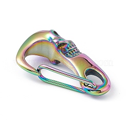 304ステンレススチールプッシュゲートスナップキーチェーン留め具  スカル  虹色  45x26x13.5mm  穴：5x9mm&nbsp;STAS-G290-01M