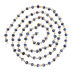 ネックレスブレスレット作り用手作りのロンデルガラスビーズチェーン  ゴールデンアイアイピン  溶接されていない  ブラック  39.3インチ  ガラスビーズ：6x4mm&nbsp;X-AJEW-JB00037-03