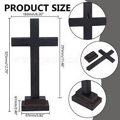 パインウッドクロスディスプレイ装飾  ホームデスクトップ装飾用  宗教  ブラック  61x160x325mm&nbsp;AJEW-WH0083-30A