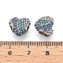 合金ラインストーンのヨーロッパのビーズ  大穴ビーズ  ハート  プラチナ  10.5~11x12x7.5mm  穴：4.5mm&nbsp;FIND-N009-12P