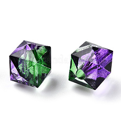ツートン透明なスプレープリントアクリルビーズ  ポリゴン  ライラック  7.5x8x8mm  穴：1.8mm  約1690個/500g&nbsp;ACRP-T005-26E