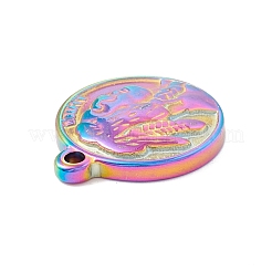 イオンプレーティング（IP）304ステンレスペンダント  人間の顔を持つフラットラウンド  虹色  21x18x3.5mm  穴：2mm&nbsp;STAS-C049-04M