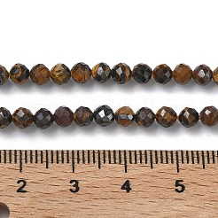 天然石タイガーアイビーズ連売り  多面カット  ラウンド  4mm  穴：0.7mm  約101個/連  15.35''（39センチメートル）&nbsp;G-L651-C14-4mm