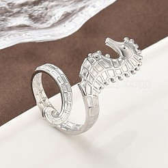 女性用304ステンレススチールオープンカフリング  ステンレス鋼色  タツノオトシゴ  内径：17.8mm&nbsp;RJEW-A079-03A-P