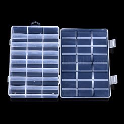 プラスチックビーズ収納ケース  24のコンパートメント  長方形  透明  19.5x13.8x3.5cm  穴：7x18mm  コンパートメント：22x40mm&nbsp;CON-T003-03