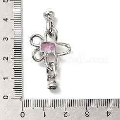 Rack Plating Brass Pave Pink Glass Fold Over Clasps&nbsp;KK-E084-35P