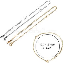 201ステンレススチールブレスレットの作り方  アズキチェーンとカニカン付き  ゴールデン·ステンレス鋼色  5インチ〜5-1/4インチ（12.7~13.4cm）  1.5mm  穴：1.5mm  2色  5個/カラー  10個/箱&nbsp;STAS-UN0001-29