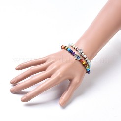 Two Loops Natural & Synthetic Gemstone Beads Warp Stretch Bracelets&nbsp;BJEW-JB04223