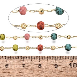 Handmade Brass & Glass Beaded Link Chains&nbsp;CHC-Q021-02A-G