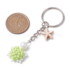 Tortoise Glass Seed Beads Pendant Keychain&nbsp;HJEW-MZ00105-03