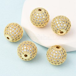 CZ真鍮製マイクロパヴェキュービックジルコニアラウンドビーズ  ゴールドカラー  14mm  穴：1.5mm&nbsp;ZIRC-L017-05G