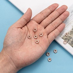 真鍮製キュービックジルコニアヨーロピアンビーズ  ロンデル  ローズゴールド  8x3mm  穴：4mm&nbsp;ZIRC-F001-101RG