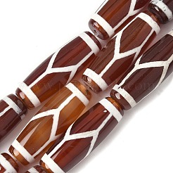 米の形をしたチベット風のDziビーズ連売り  天然石瑪瑙ビーズ  染め＆加熱  サドルブラウン  カメの模様  29~30x9.5~10.5mm  穴：2~3mm  約10個/連  11.38~11.61''（28.9~29.5センチメートル）&nbsp;G-A269-A21-01