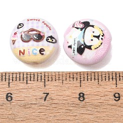 印刷された不透明なアクリルビーズ  ペンギン柄のフラットラウンド  ミックスカラー  14x7mm  穴：2.3mm&nbsp;AC-CBA46F7-05