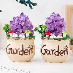 天然アメジストの花のクラスター盆栽  置物家の装飾  治癒のためのレイキエネルギーストーン  130~140mm&nbsp;PW-WG3252E-01