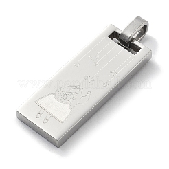 クリスマス 304 ステンレス ペンダント  サンタクロースのチャームが付いた長方形  ステンレス鋼色  32.5x13x3mm  穴：5x3.5mm&nbsp;STAS-Z098-25P