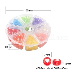 400個8色透明アクリルビーズ  白いハートのフラットラウンド  ミックスカラー  7x3.5mm  穴：1.8mm  6.5グラム  約50PCS /カラー&nbsp;TACR-YW0001-44