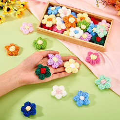 30個 15色 手作りコットン編み装飾アクセサリー  DIYミシンクラフト用  花  ミックスカラー  37~41x12~15mm  2個/カラー&nbsp;DIY-TA0012-97