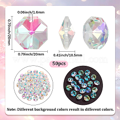 八角形縫い付けガラスラインストーン50個  クリアAB  20x20x10.5mm  穴：1.6mm&nbsp;GLAA-SP0001-83A-01