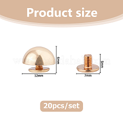 真鍮リベット20個  半円  洋服バッグシューズレザークラフト  ライトゴールド  12x6mm&nbsp;FIND-HS0002-35
