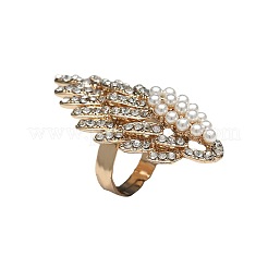 Oval Plastic Imitation Pearl & Rhinestones Finger Rings&nbsp;ZZ6722