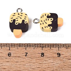 手作り樹脂粘土ペンダント  アイスクリームのチャーム  鉄ループ付き  ライトカーキ  18~19.5x8.5~10.5x5mm  穴：1.8~2mm&nbsp;CLAY-Q253-07P-02