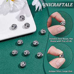 304ステンレススチールビーズ  命の木とフラットラウンド  アンティークシルバー  10x5.5mm  穴：1.8mm  10個/箱&nbsp;STAS-UN0013-64AS