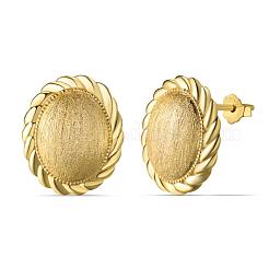 女性用オーバル 925 スターリングシルバー スタッド イヤリング  24KGP本金メッキ  14.5x12mm&nbsp;EJEW-F364-02G