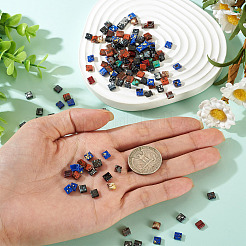 175個5色2穴不透明ガラスシードビーズ  アンティークスタイル  正方形  ミックスカラー  5x5x2mm  穴：0.8mm  35個/カラー&nbsp;SEED-PJ0001-04A