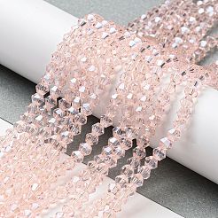 透明電気メッキガラスビーズ連売り  パール光沢メッキ  多面カット  双円錐形  ミスティローズ  3.5~3.8mm  約107~110個/連  32.5~34cm&nbsp;GLAA-F029-3mm-C26