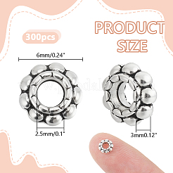 チベットスタイルの合金スペーサービーズ300個  花  アンティークシルバー  6x3mm  穴：2.5mm&nbsp;TIBE-HY0001-14