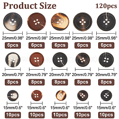 120種類の樹脂ボタン15個  4穴  フラットラウンド  ミックスカラー  15~25x3~5mm  穴：2mm&nbsp;RESI-OC0001-62