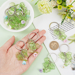 樹脂製の花のキーホルダー  アクリルリーフとアイアンキーホルダーリング付き  淡緑色  7.2cm  12個/セット&nbsp;KEYC-PH01521