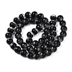 手作りの明るい透明なランプワークビーズ連売り  ラウンド  ブラック  9~10x10~11mm  穴：1.2mm  約50個/連  19.29インチ〜19.69インチ（49cm〜50cm）&nbsp;LAMP-T017-04G