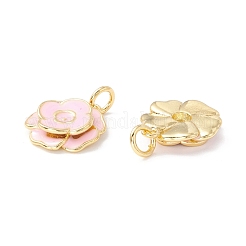 ラックメッキ真鍮チャーム  エナメルと丸カン付き  18KGP本金メッキ  カドミウムフリー＆鉛フリー  花  ピンク  17x15x4mm  丸カン：6x1ミリ  4mm内径&nbsp;KK-I684-05G-03-RS