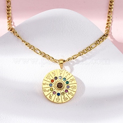 304ステンレススチールのカラフルなラインストーンの星座ペンダントネックレス（女性用）  イオンプレーティング（ip）  18KGP本金メッキ  20.37インチ（51.75cm）&nbsp;NJEW-U032-02G