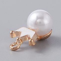 樹脂模造パールペンダント  黄金のトーン合金エナメルパーツ  クラウン丸  ホワイト  18.5x11.5x10mm  穴：1.4mm&nbsp;LS-FIND-TAC0002-041C