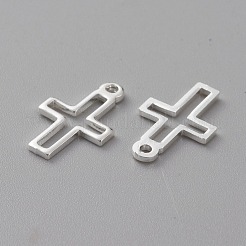 真鍮の小さなクロスチャーム  カドミウムフリー＆鉛フリー  長持ちメッキ  925銀メッキ  12.5x8x1mm  穴：1mm&nbsp;KK-H739-09S