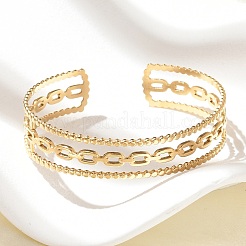 女性用304ステンレススチール中空カフバングル  18KGP本金メッキ  5/8インチ（1.45cm）  内径：2-1/4インチ（5.7cm）&nbsp;BJEW-B120-06G-02