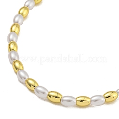 Rack Plating Brass & ABS Plastic Pearl Beads Rice Beaded Necklaces for Women&nbsp;NJEW-C059-18G
