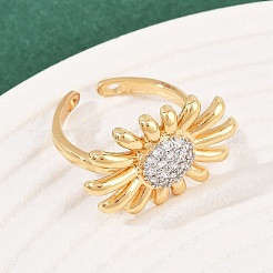 真鍮マイクロパヴェキュービックジルコニアカフスリング  花  18KGP本金メッキ  15x25mm&nbsp;RJEW-P167-01G