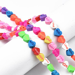 手作り樹脂粘土ビーズ連売り  単語「love」付けのハート  バレンタインデーの  ミックスカラー  8~9x9~9.5x4~5mm  穴：1.6mm  約40個/連  14.06インチ〜14.57インチ（35.7~37cm）&nbsp;CLAY-N006-72