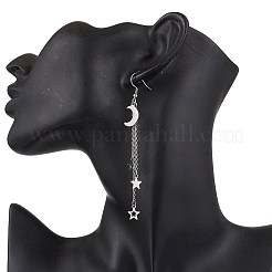 304ステンレススチールタッセルダングルイヤリング（女性用）  ステンレス鋼色  ムーン  91x11mm&nbsp;SA-CJ2DB3