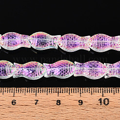 透明電気メッキガラスビーズ連売り  魚  ABカラーメッキ  蘭  15x8.1x5mm  穴：0.9~1mm  約55個/連  25.59''（65センチメートル）&nbsp;GLAA-T023-40B-01
