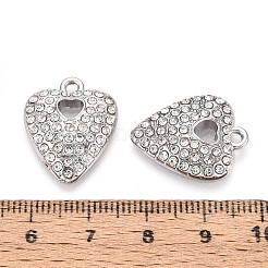 合金ラインストーンペンダント  ハート  鉛フリー＆カドミウムフリー  プラチナ  21x17x3.5mm  穴：1.8mm&nbsp;FIND-N008-12P-01