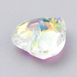 ガラスラインストーンチャーム  多面カット  ハート  クリスタルAB  8x8x4mm  穴：1mm&nbsp;RGLA-A024-F02-001AB